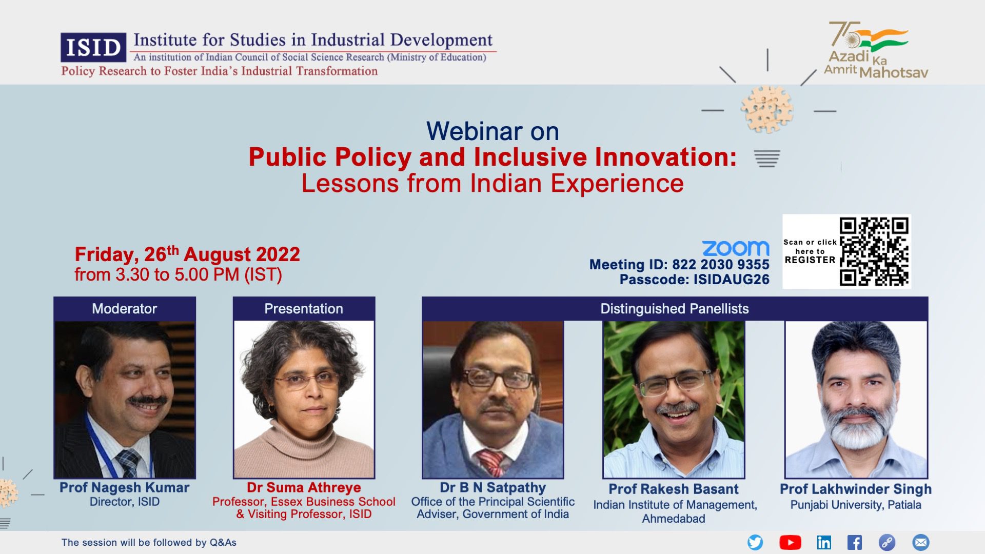 ISID Webinar on Public Policy and Inclusive Innovation: Lessons from Indian Experience