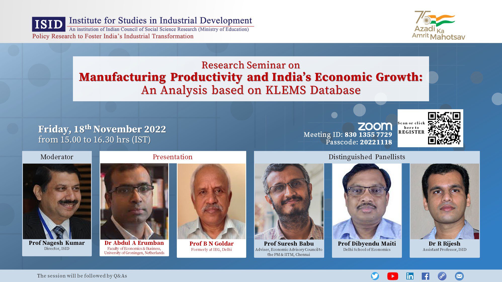 Research Seminar on Manufacturing Productivity and India’s Economic Growth: An Analysis based on KLEMS Database