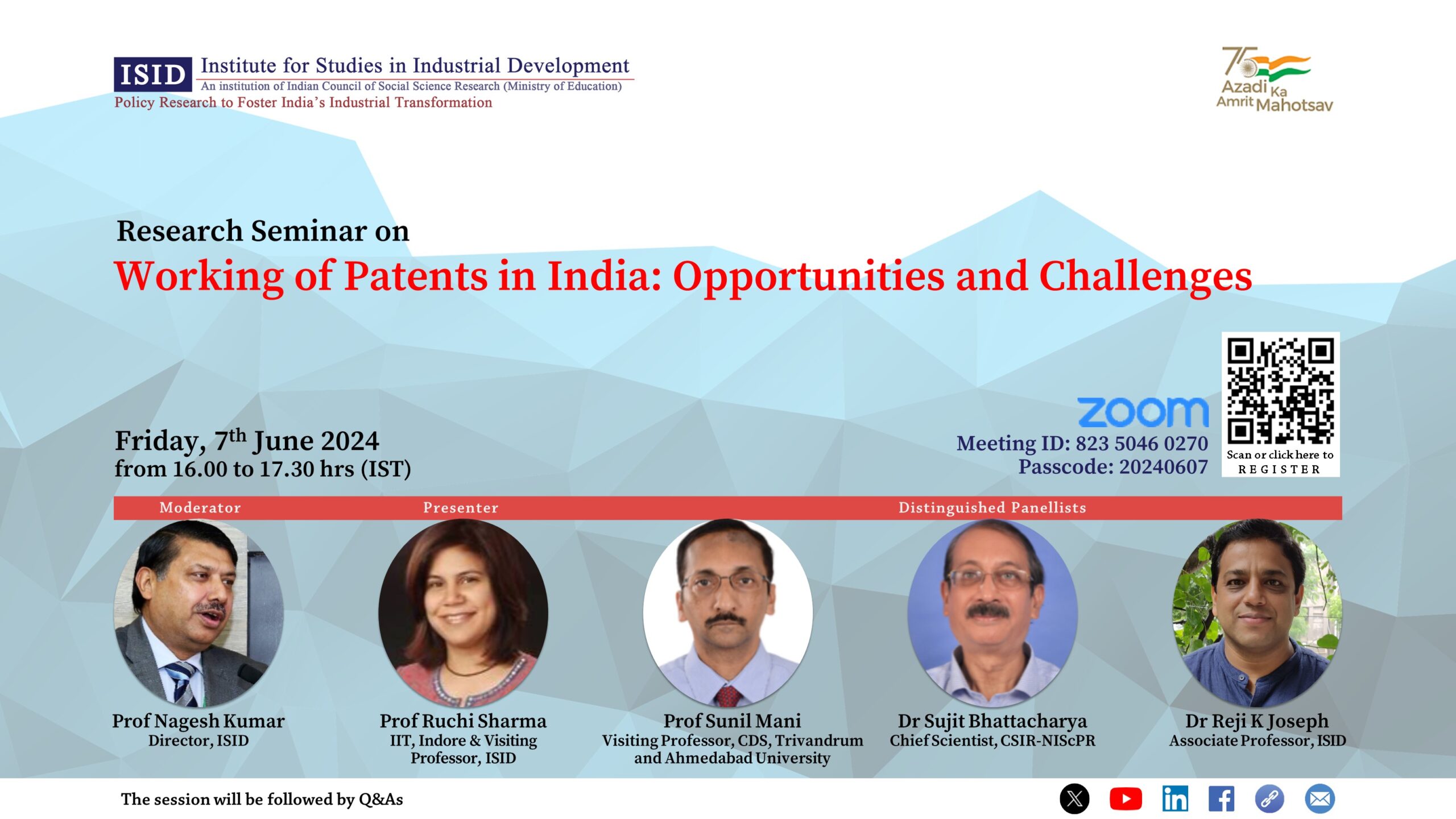 Research Seminar on Working of Patents in India: Opportunities and Challenges