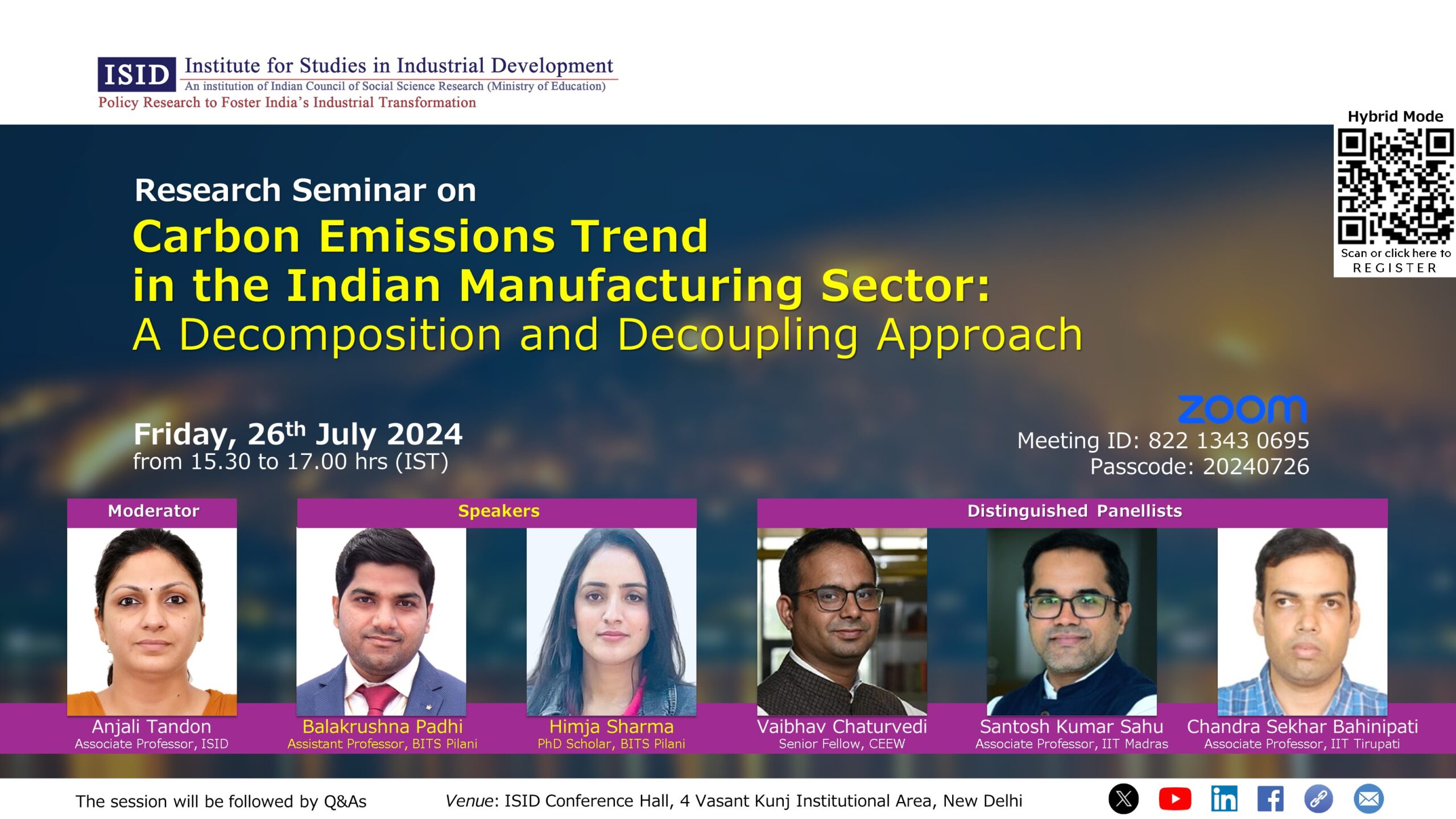 Research Seminar on Carbon Emissions Trend in the Indian Manufacturing Sector: A Decomposition and Decoupling Approach