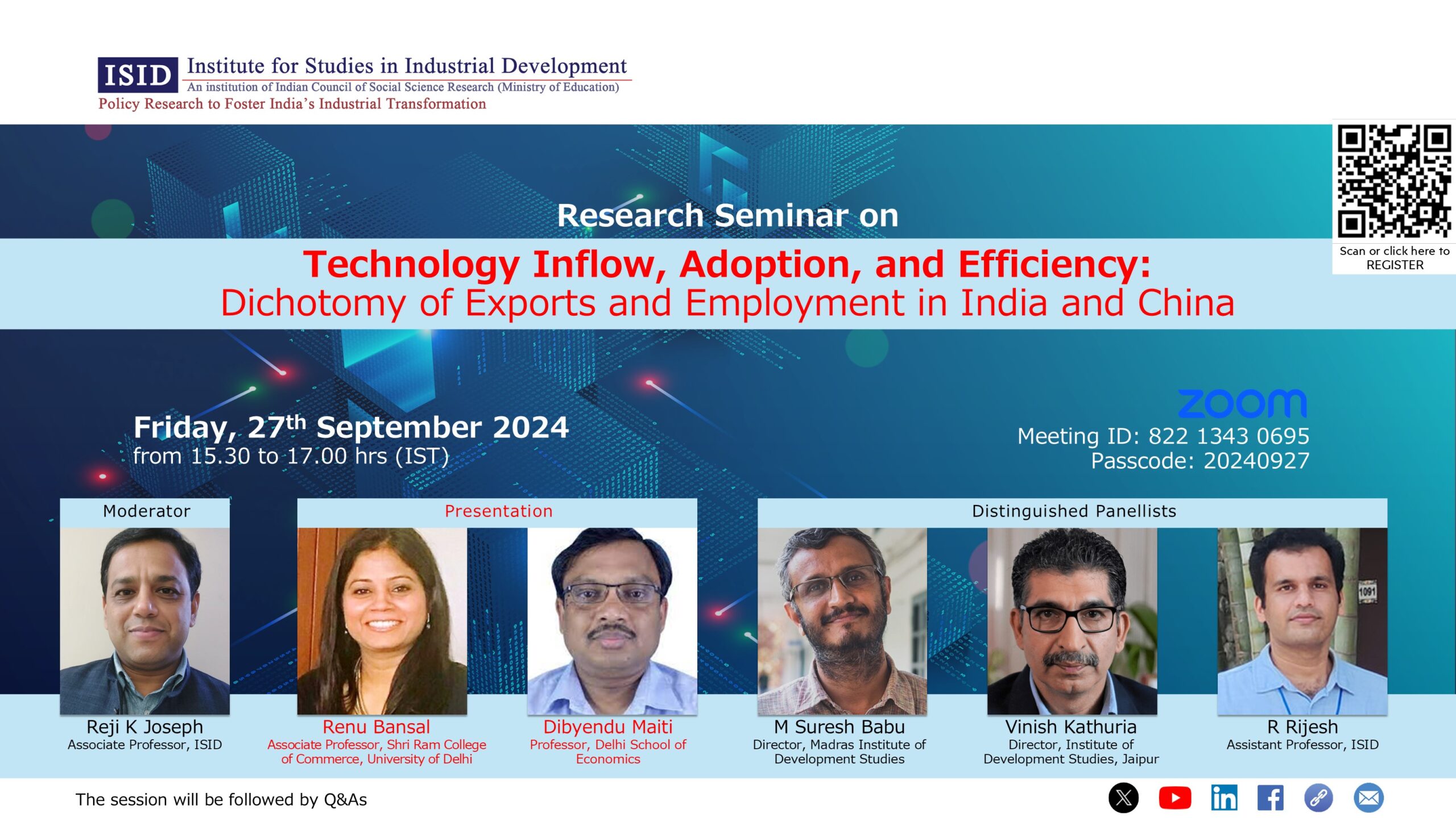 Research Seminar on Technology Inflow, Adoption, and Efficiency: Dichotomy of Exports and Employment in India and China