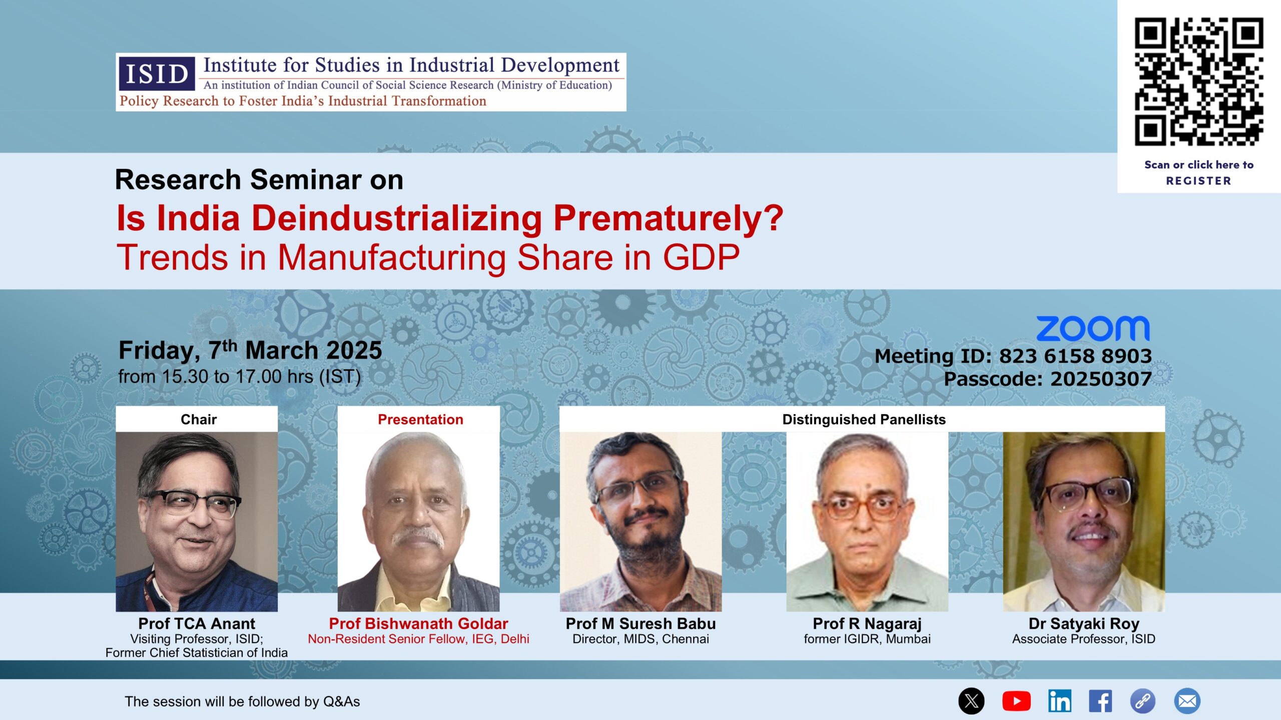 Research Seminar on Is India Deindustrializing Prematurely? Trends in Manufacturing Share in GDP