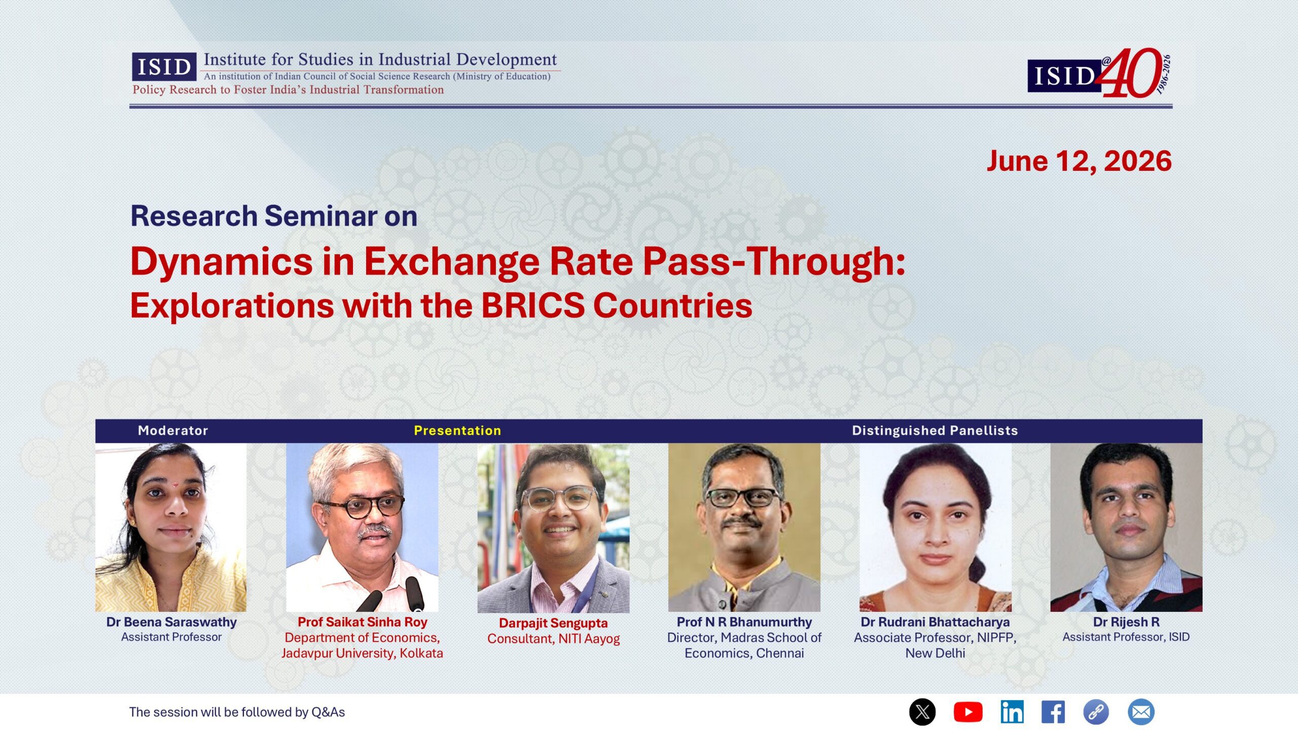 Research Seminar on Dynamics in Exchange Rate Pass-Through: Explorations with the BRICS Countries